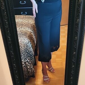 NEW Cleo Black Cropped Culotte Pants for Office or Casual, Intricate Cutwork, 6P